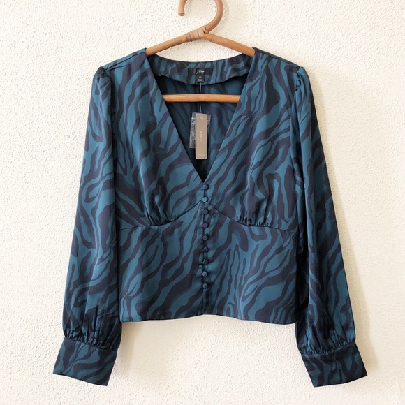 NWT J. Crew Zebra Print Button Front Blouse 10 - Picture 3 of 4